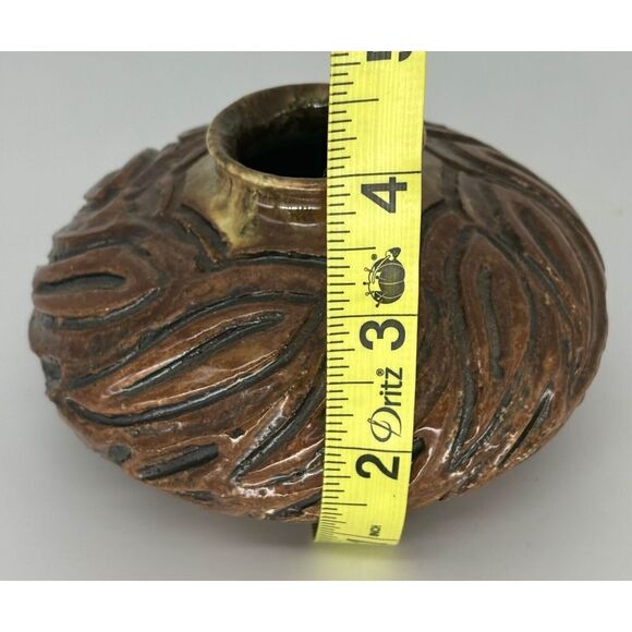 Vintage Stoneware Art Pottery Bowl Tan Brown Swirl Abstract Glazed Signed - Picture 8 of 9